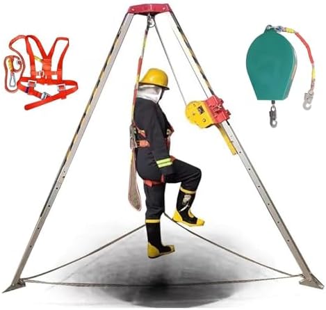 Confined Space Equipment Adjustable Commercial Firefighting Rescue Tripod with Self-Locking Device，Emergency Fall Arrest Kit - Aluminum Rescue Tripod System for Confined Spaces Deep Well Saf