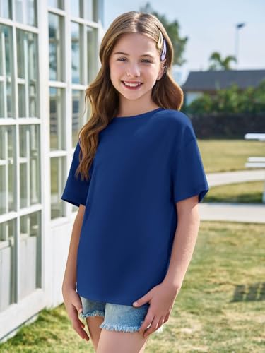 Image of Haloumoning Girls Short Sleeve T-Shirts | Kids, Summer,Girls shirts,Oversized t shirts,Girls T-Shirts,Oversized Tops, Casual Crewneck, Basic Tees 5-14Y