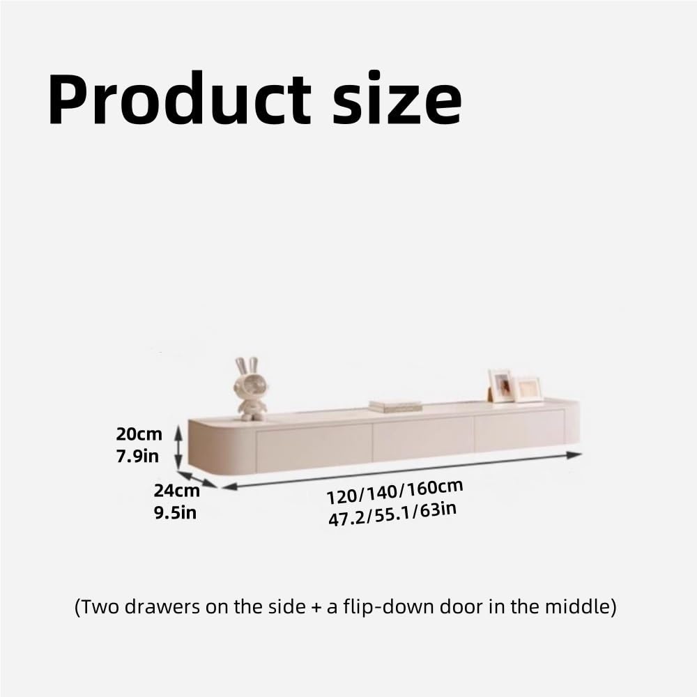 Soporte flotante de madera maciza para TV con cajones, moderno soporte de pared para consola de TV, con almacenamiento, consola de TV para dormitorio, sala de estar (blanco, 63 x 9.5 x 7.9 pulgadas)