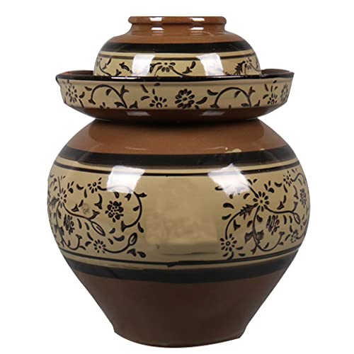 VDLLQYN, Vaso in Ceramica retrò con Coperchio, Grande Kit di fermentazione Tradizionale Cinese in coccio con Coperchio a Tenuta d'Acqua,Barattoli per crauti(4KG)