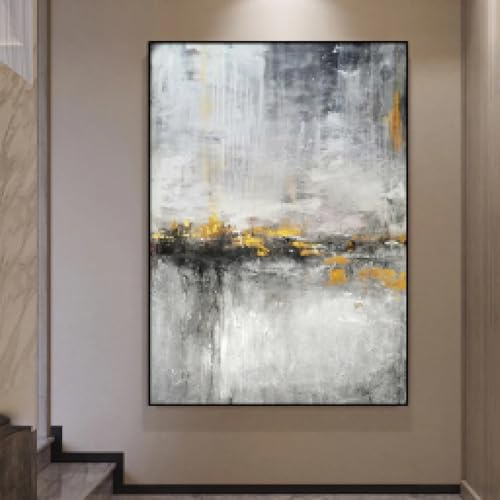 Peinture sur toile abstrait moderne feuille d'or argent art mural maison bureau 70x100