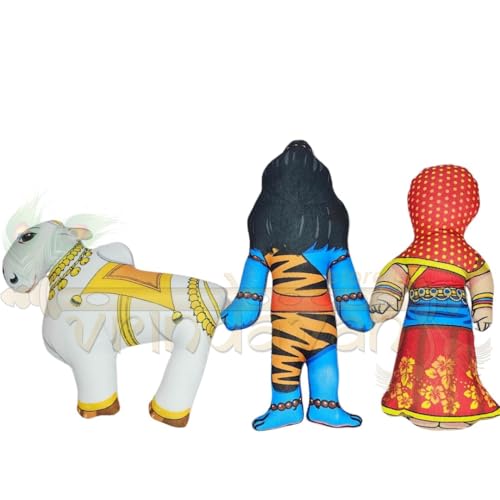 Image of Shiv Parvati Nandi Soft Toy Set for Kids & Home Decor | Vedic Culture Plush Toys | Soft Stuffed Spiritual Figures | Educational Mythology Toy for Children | Festival & Gift Item