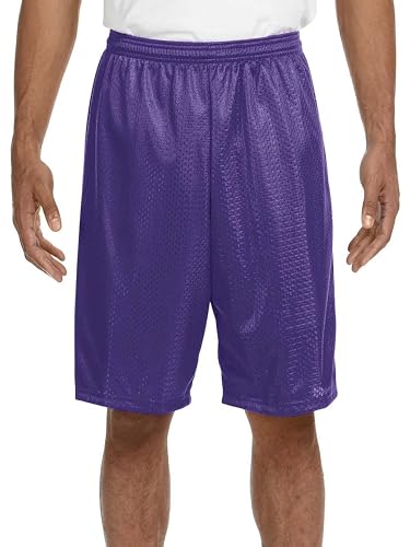 Hat and Beyond Mens Lightweight Basic Mesh Solid Basketball Jersey Workout Fitness Gym Shorts (X-Large, 1ihb01_Purple)