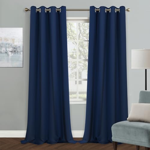 Image of MYSKY HOME Navy Blue Curtains 84 Inches Long Blackout Curtains for Living Room Bedroom Blue Curtain Grommet Window Drapes Privacy Protect Room Darkening Single Panel Curtain, 52 x 84 Inch