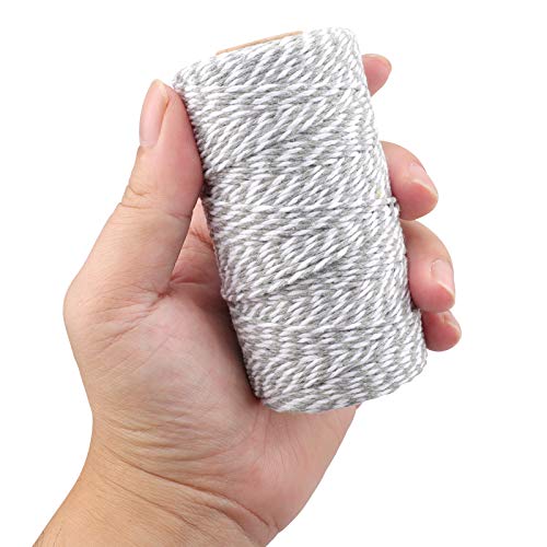 Image of jijAcraft Gray and White Twine String, 328 Feet Christmas Bakers Cotton String, 2MM Heavy Duty Packing Twine for DIY Crafts, Christmas Decoration, Gift Wrapping, Craft Wrapping