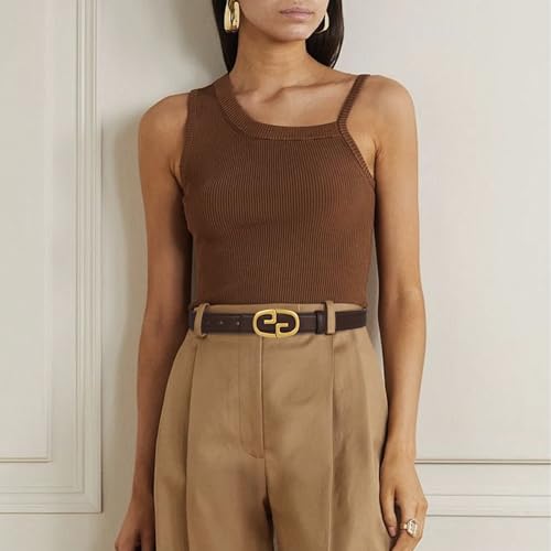Image of Women's Fashion Classic Metal Buckle Leather Belt with Jeans Dress