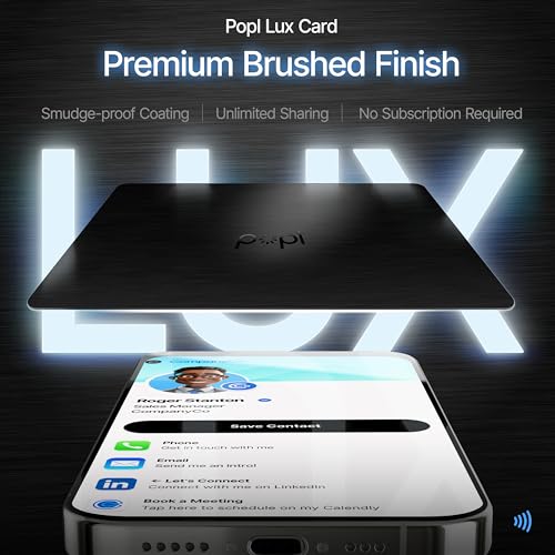 Image of Authentic Patented Popl Card (Avoid Fake Knockoffs) - Smart NFC Networking Card - Simply Tap to Exchange Contact Info, Capture Leads, & Manage Contacts (Limited Edition Black Lux)