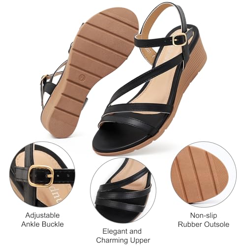 Image of Wedge Sandals for Women Dressy, Comfortable Summer Low Wedges Womens Open Toe Strappy Sandal