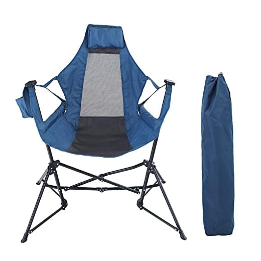 ALPHA CAMP Portable Hammock Camping Chair Oversized Folding Rocking Chair with Headrest and Cup Holder for Travel, Picnic, Patio, Fishing, Supports 350lbs