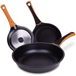 Sartenes Titanio Para Induccion La Moustache - Juego de 3 Sartenes de 20/24/28 cm Antiadherentes, Aluminio Fundido con Revestimiento de Titanio para Cocinas, Incluso Inducción, Sin PFOA, Mangos Antiquemadura (Ducane)