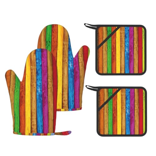 Gants de cuisine haute température lot de 4 accessoires de cuisson impression bois
