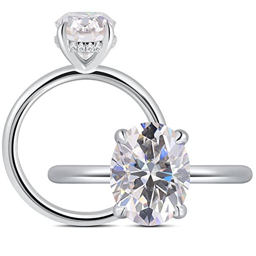 getlove 1.5-3ct Oval Moissanite Engagement Ring 18K White Gold Plated Solid Silver D-Color VVS1 Solitaire Promise Ring