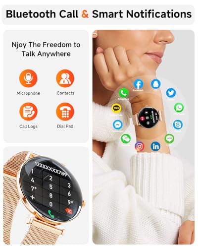 Image of Hwagol Smart Watches for Women with Android iPhone Compatible[Calls /Metal Thin Body],1.43 inch Micro-Spherical AMOLED Screen,Sports Watch with Sleep /Heart Rate Monitor