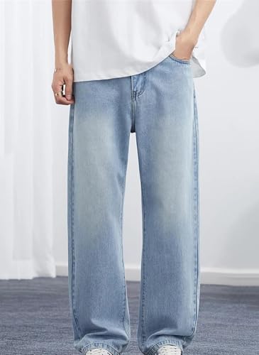 Men's Thin Straight Jeans, Cotton Zipper Loose Wide-Leg Pants Mid-Waist Vintage Jeans2