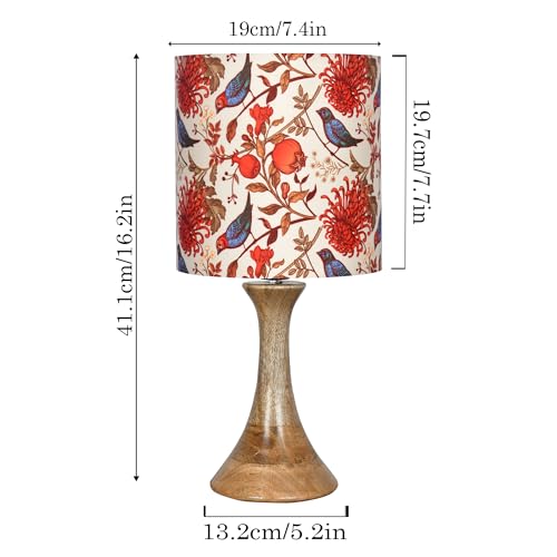Image of Homesake Rustic Wood Table Lamp Bedside Wooden Desk Lamps for Living Bedroom Study Night, House Warming Diwali Gift, Fabric Shade (Red)