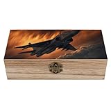 Caja de madera con forma de avión de combate, tapa con bisagra y cierre frontal, joyero grande de madera, caja de recuerdos, organizador de escritorio de oficina.