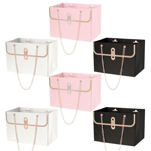baotongle 6pcs Flower Paper Gift Box Bouquet Storage Bucket Handbag with Metal Chain Flower Boxes for Arrangements Wedding Valentines Mothers Day Birthday Bridal Showe