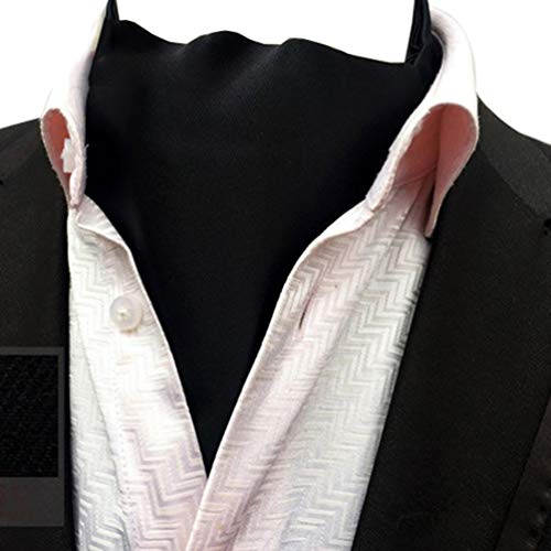 MOHSLEE Mens Black Silk Suit Cravat Tie Woven Self Fancy Ascot Necktie Hanky Set