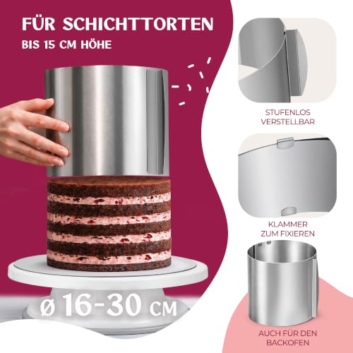Foto von Tortenring Set mit Tortenplatte - 15 cm hoch, Ø 16–30 cm verstellbar