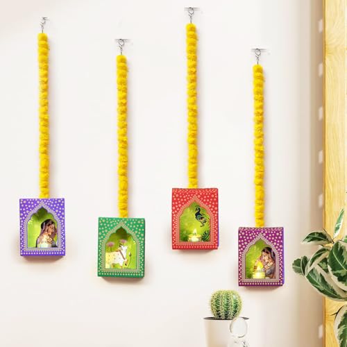 Image of CraftVatika LED Jharoka Deep Hanging - Set of 4 Diwali Decoration Items Marigold Garland Decoration, Wall Hanging Decor Items Home Decor Festive Decor Items,