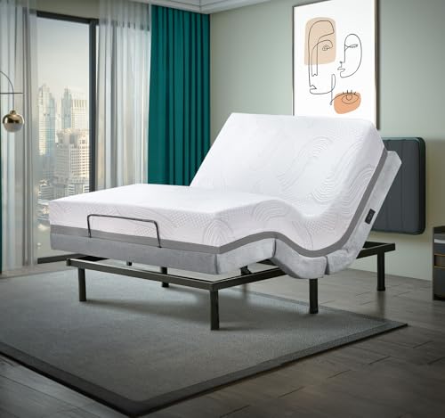 Image of Irvine Home Collection California King Adjustable Base with 10 Inch Gel Memory Foam Mattress Combo, Massage, Underbed Light, Wireless Remote