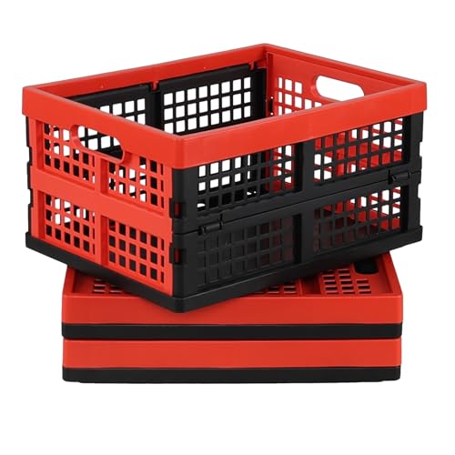 Jnktka 34 Litre Plastic Folding Milk Crate, Stackable Storage Crate, Set of 3