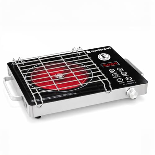 Image of Wonderchef Evita Infrared Electric Cooktop with Crystal Glass Surface, 2200W, Led Display, Compatible with Steel,Ceramic,Cast-iron,Aluminium Cookware, Auto Cut-off, 2-Yr Warranty