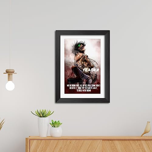 Image of TenorArts Eren Yeager Poster Attack on Titan Anime Quotes Laminated Photo Frame Painting with Matt Finish Black Textures (12 inches x 9inches)