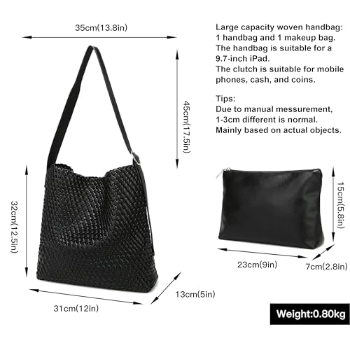Woven Shoulder Bag for Women, Vegan Leather Tote Bag Large Summer Beach Handmade Satchel Travel Handbag3