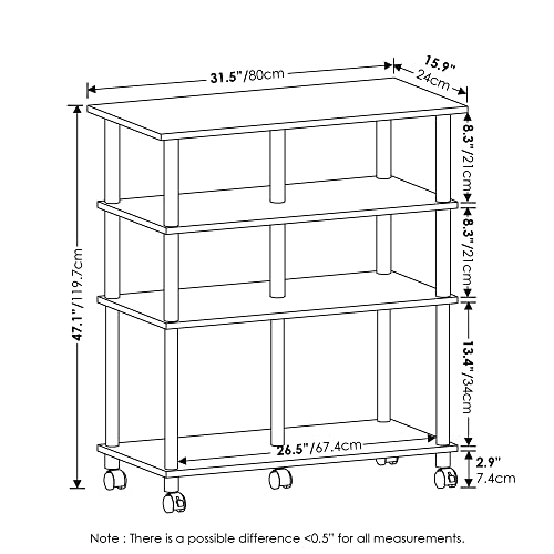 Image of Furinno Helena 4-Tier Multifunction Rolling Open Shelves Storage Cart Organizer, Columbia Walnut /Black