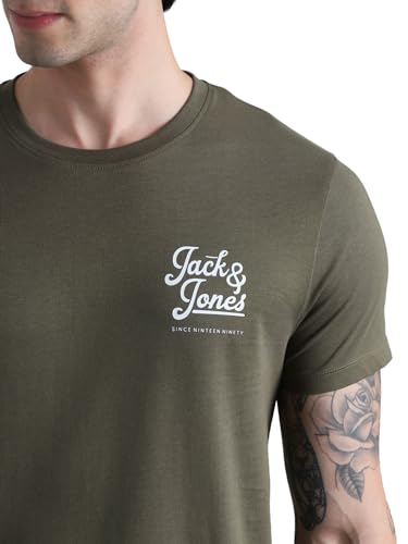 Image of Jack & Jones Men Pure Cotton Typography Printed Slim Fit T-Shirt