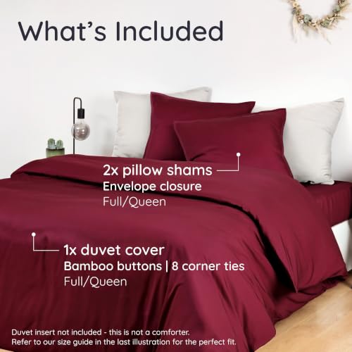 Image of Bambaw 100% Viscose Derived from Bamboo Duvet Cover Queen Size - 3 pcs Luxury Duvet Cover Queen Cooling Set, Soft Duvet Cover Queen Size Set, Breathable Duvet Cover, No Comforter (Burgundy)