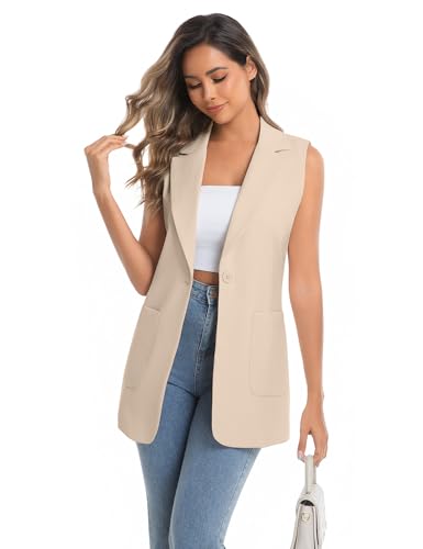 IDEALSANXUN Womens Long Vest Sleeveless Blazer Dressy Spring Summer Suit Jackets3