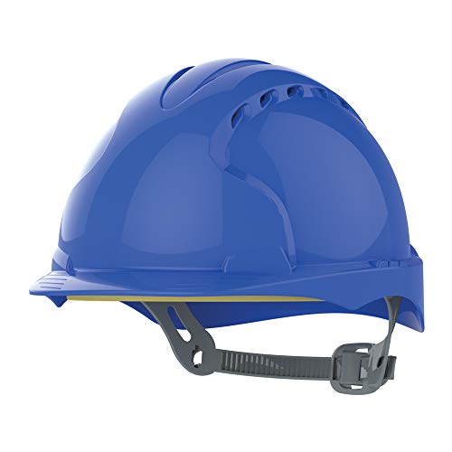JSP EVO3 Safety Helmet Hard Hat - Vented - Blue - Slip Ratchet Adjustment - Comfortable Adjustable Fabric Harness - Lightweight - For Construction, Building, Civil Engineering & Industry - EN397