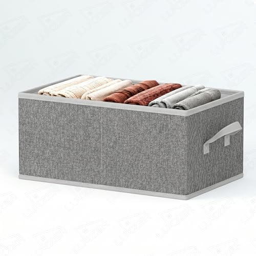 Image of Lukzer 1Pc Grey Foldable Clothes Organiser Storage Box Stackable Space-Saving Wardrobe Organizer for Storage with Handles & Rust-Free Multipurpose Organizers Basket for Almirah Cupboard Pants Jeans
