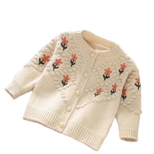 WISREMT Toddler Girls Cardigans Long Sleeve Button Down Sweaters Floral Embroidered Knit Sweater Top Knitwear Jacket 1-10T