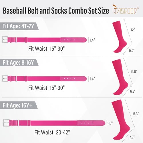 Baseball Socks and Belt for Youth Adult Softball Socks Combo Elastic Waist Belt for Men Kids Boys Girls Women JASGOOD4