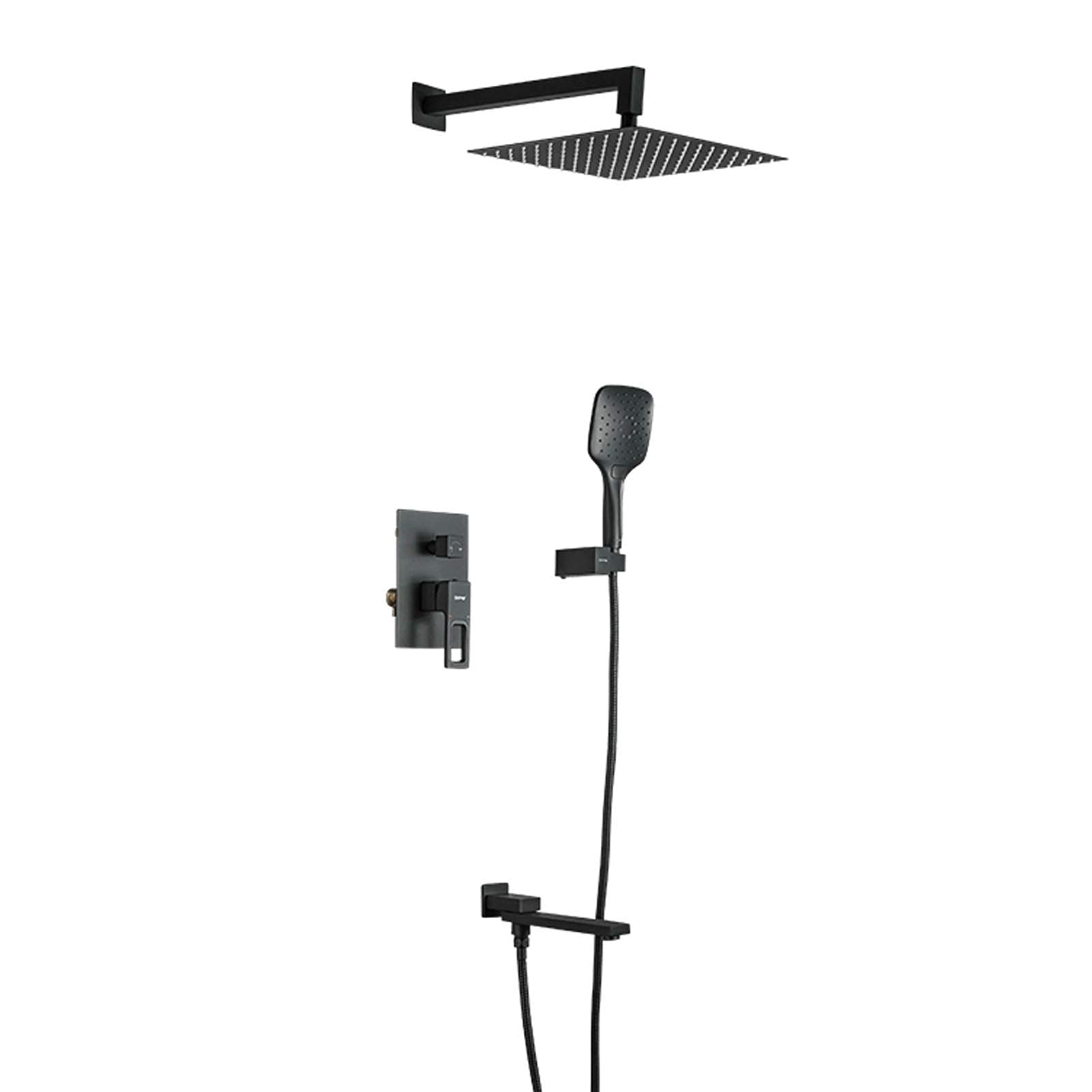 AYCDL Shower Faucet Set Black, 10Inch Rain Shower Head, Handheld Shower Head Set and Tub Spout, Solid Brass Shower System, Luxury Wall Mount Shower Mixer Taps