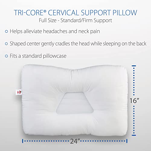 Core Products Tri-Core Cervical Support Pillow For Neck Pain, Orthopedic Contour Pillow, Standard Firm, White, Full Size 24" X 16" #TOP3