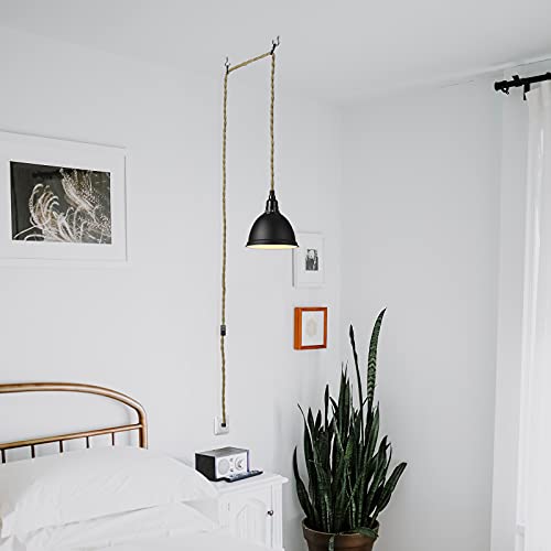 Emliviar Plug In Pendant Light - Industrial Hanging Lamp Light With Switch, Metal Shade With Twisted Hemp Rope, Black Finish, Yce240-M1L Bk #TOP3