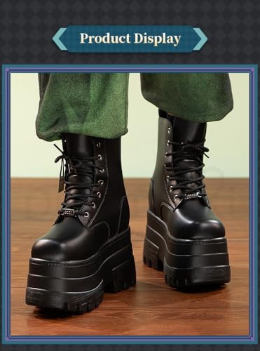 KIRA KIRA Women Cosplay Props 19cm/7.5in Heightening Shoes Black Invisible Thick-Soled Wedge High Heel Boots4