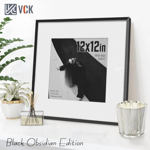 Image of VCK 12x12 Aluminum Black Picture Frames with Mat for 8x8 Picture or 12x12 without Mat, Metal Square Photo Frame with Real Tempered Glass For Wall (1 Pack)