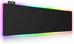 Mouse Pad Gamer RGB Extra Grande 80x30cm em Microfibra – 13 Modos de Iluminação, 2 Níveis de Brilho, Base Antiderrapante