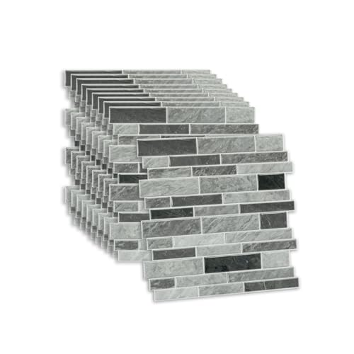 Fantasnight Tile Stickers Grey White 30.5x30.5cm 10pcs, Self Adhesive Wall Tiles Marble, Peel and Stick Wall Waterproof, Removable Stick on for Kitchen Backsplash