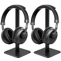 JIKIOU Headphone Stand Gaming Headset Holder Universal Aluminum Metal Headphones Holder Hanger with Aluminum Supporting Bar Flexible Headrest ABS Solid Base for All Headphone 2 Pack (Black)