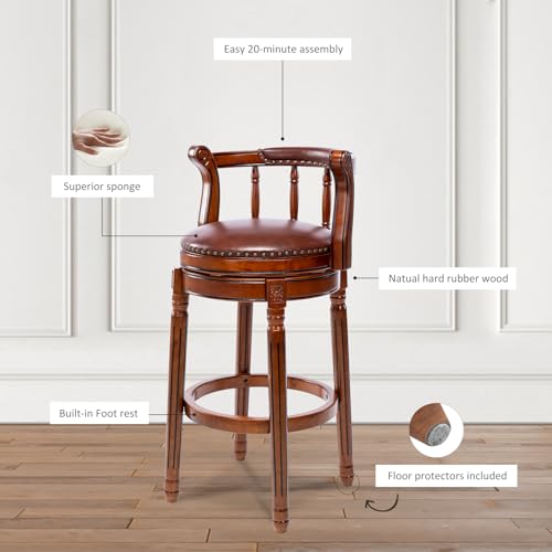 Bar-Stools-Swivel-Genuine-Leather-Counter-Wooden-Bartool-with-Footrest-for-Kitchen-Dining-Room-Living-Room-Wanul-Brown-Barstool-seat-Height-29in Bar Stools Swivel Genuine Leather Counter Wooden Bartool with Footrest for Kitchen Dining Room Living Room Wanul Brown Barstool seat Height 29in