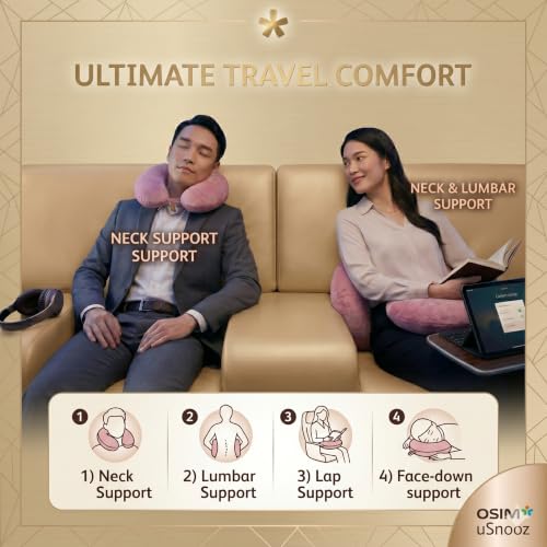 Image of Osim uSnooz Premium Memory Foam Travel Neck Pillow | Ergonomic U-Shape Cervical Support | Airplane, Car & Office Rest Cushion | Washable Soft Cover | Neck Pain Relief | Portable & Lightweight (Pink)