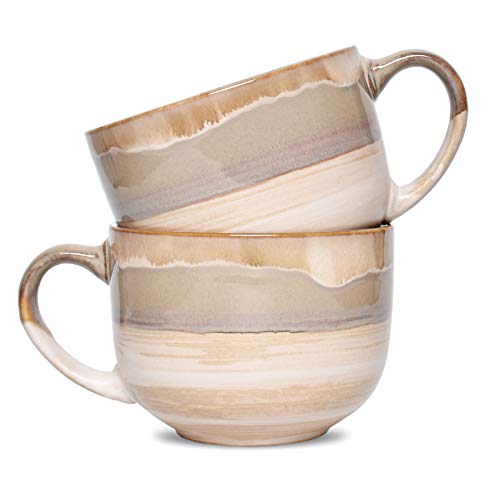 Comparison: Best Large Pottery Coffee Mugs 7 Bosmarlin Large Ceramic Coffee Mug Set of 2, Stoneware Jumbo Latte Mugs for Office and Home, 16 Oz, Dishwasher and Microwave Safe(Brown Grey, 2)