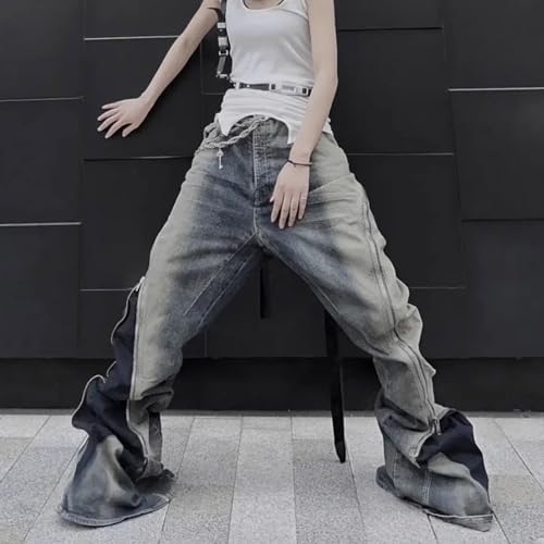 Contrast Colored Pants, Unisex Gradient Flared Stacked Floor Mopping Jeans4