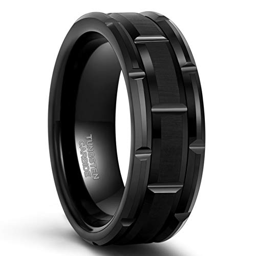 TRUMIUM 8mm Mens Tungsten Wedding Bands Brick Pattern Gold Silver Black Plated Matte Finished Tungsten Carbied Rings Comfort Fit Size 7-132